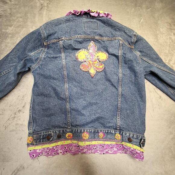Levi Strauss Signature Jacket Womens Large? Blue Denim Trucker Ruffle Applique - Picture 6 of 7